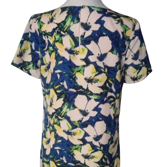 J. Crew Navy Blue Colorful Tropical Floral Print Shift Dress Size 4 - Picture 5 of 8